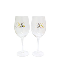 Mr & Mrs Clear Stem Wine Glass Set