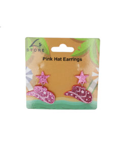 Glitter Pink Hat Earrings 4 x 4cm