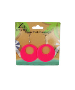 Neon Pink Circle Earrings 7 x 5cm