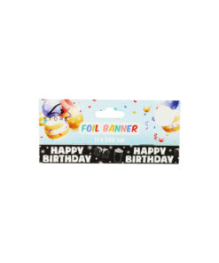 Black Happy Birthday Foil Banner 11 x 260 cm