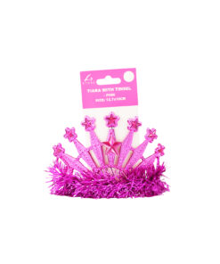 Pink Tiara With Tinsel 12.7x10cm