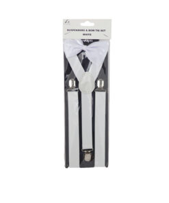 White Suspensder and Bow Tie