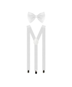 White Suspensder and Bow Tie