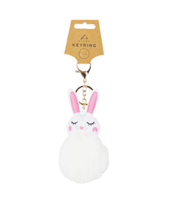 White Bunny PomPom Keyring