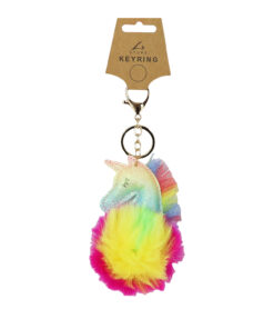 Rainbow Unicorn PomPom Keyring