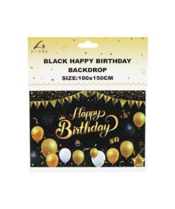 Black Happy Birthday Backdrop 100x50cm