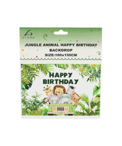 Green Jungle Animal Happy Birthday Backdrop 100x50cm