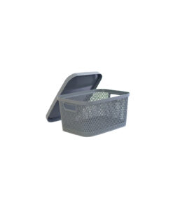 Grey Plastic Storage Basket with Lid 23x16x10 cm