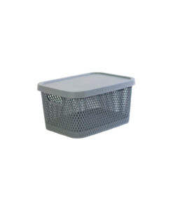 Grey Plastic Storage Basket with Lid 28x20x15 cm