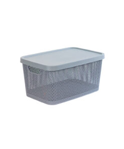 Grey Plastic Storage Basket with Lid 33x23x16 cm