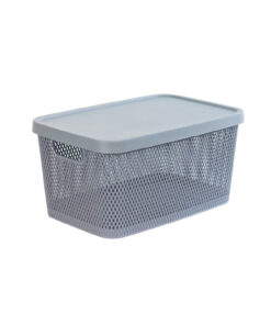 Grey Plastic Storage Basket with Lid 41x27x21 cm
