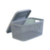 Grey Plastic Storage Basket with Lid 41x27x21 cm