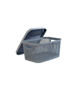 Alternative view of Grey Plastic Storage Basket with Lid 41x27x21cm