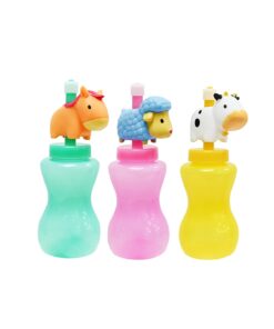 Drink Bottle with Animal Straw 400mL Asstorted
