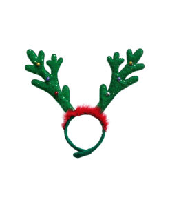 Green Antlers With Red Boa Brim Headband