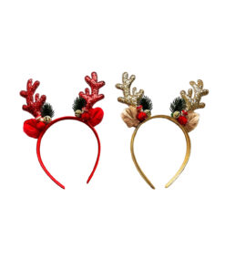 Red / Light Brown Reindeer Glitter Headband With Ears Assorted