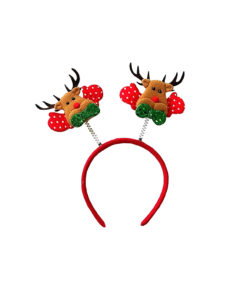 Reindeer Face with Green Bow Design Headband