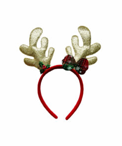 Gold Reindeer Glitter Antler With Red Bow Headband