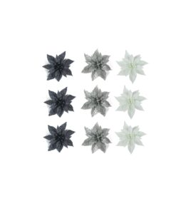 Glitter Flower With Clip Assorted 8cm 3pk