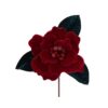 Burgundy Velour Magnolia With Leaves 27cm
