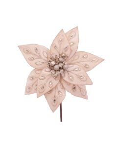 Champagne Jewelled Poinsettia With Stem 29cm