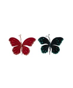 Velvet Butterfly With Clip & Jewel Assorted 21cm