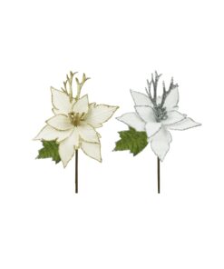 Ivory & White Glitter Leaf Poinsettia 28cm