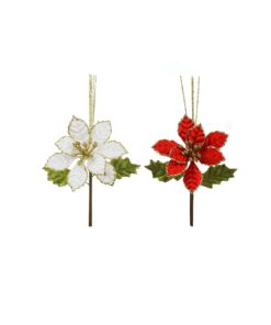 Red / Ivory Poinsettia Stem Assorted 20cm