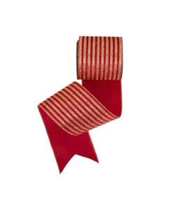 Red Velvet Ribbon With Gold Glitter Stripes & Wire Edge 10cm x 10m