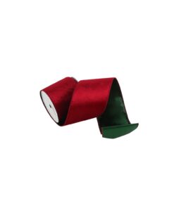 Red Velvet Ribbon With Green Underlay & Wire Edge 10cm x 10m