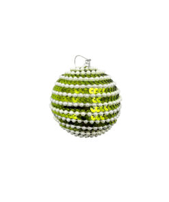 Apple Green Sequin Christmas Ball With White Beads 8cm