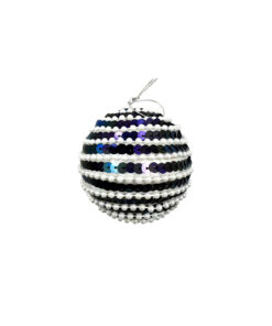 Black Sequin Christmas Ball With White Beads 8cm