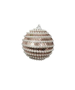Champagne Sequin Christmas Ball With White Beads 8cm