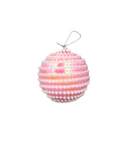 Light Pink Sequin Christmas Ball With White Beads 8cm