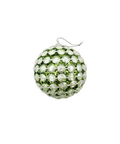 Apple Green Christmas Ball With Iridescent White Bead Chain 8cm