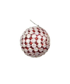 Red Christmas Ball With Iridescent White Bead Chain 8cm