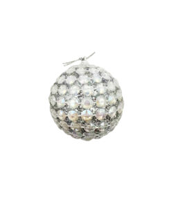 Silver Christmas Ball With Iridescent White Bead Chain 8cm
