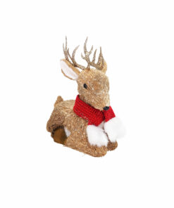 Sisal Sitting Reindeer With Red Scarf 31cm