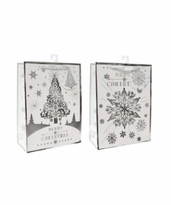 Medium Silver / White Foil Christmas Giftbag Assorted 24 x 18 x 8cm