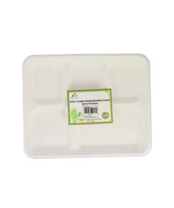 5 Section Biodegradable Plates 25pc 260 x 210 x 25 mm