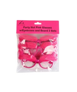 Hot Pink Party Glasses with Eyebrows and Beard 3 Sets 15 x 5.5cm