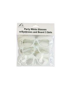White Party Glasses with Eyebrows and Beard 3 Sets 15 x 5.5cm