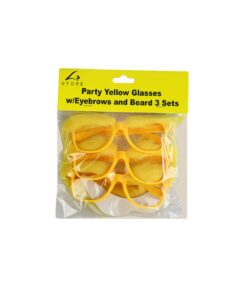 Yellow Party Glasses with Eyebrows and Beard 3 Sets 15 x 5.5cm