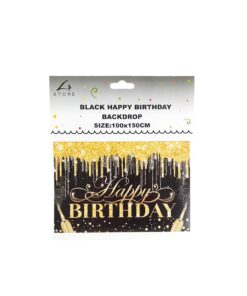 Black Happy Birthday Banner Backdrop 100x150cm