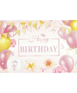 Pink Happy Birthday Banner Backdrop 100x150cm
