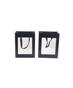 Medium Black Paperboard Gift Bag with Window 21x11x27cm 2pc