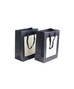 Medium Black Paperboard Gift Bag with Window 21x11x27cm 2pc
