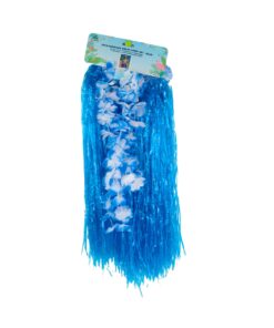 Blue Flowered Hawaiian Grass Skirt Set 5pc