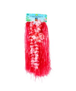 Red Flowered Hawaiian Grass Skirt Set 5pc