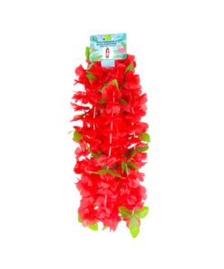 Red Hawaiian Lei with Leaves 52.5x 6.5cm 5pc